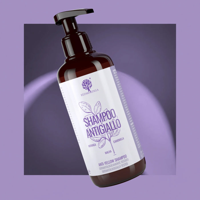 Shampoo Antigiallo Eco Bio alla Moringa e Malva | Shampoo Viola per Capelli Biondi, Decolorati, Grigi e Bianchi – Tono più Freddo