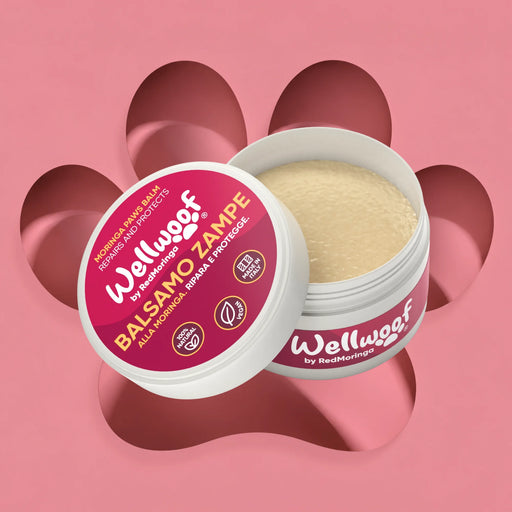 Vasetto aperto Balsamo Zampe Wellwoof by RedMoringa, crema polpastrelli cane e gatto alla Moringa, 100% naturale