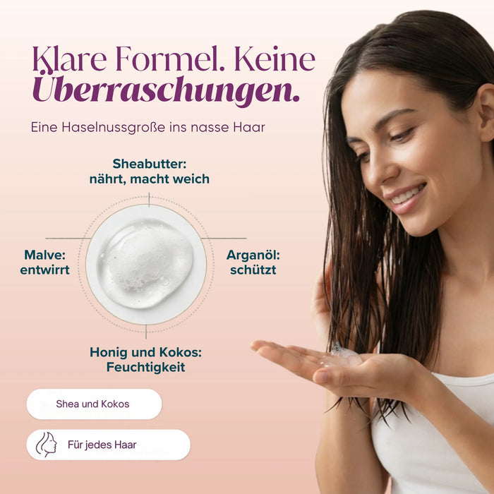 Formula chiara del balsamo capelli: karité, malva, olio di argan, miele