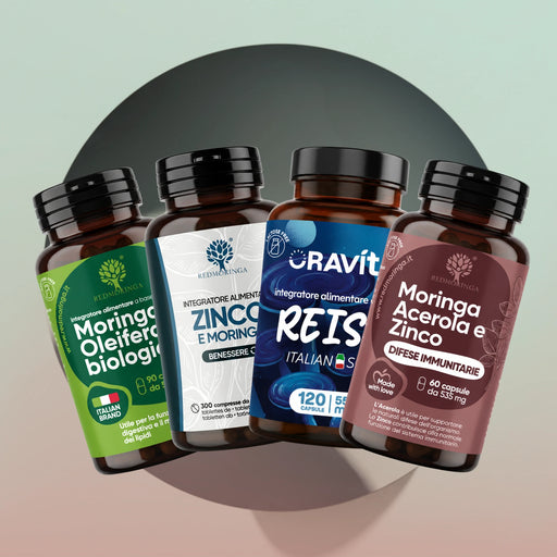Set Difese Immunitarie: Moringa bio, Zinco + Moringa, Reishi Oravita e Difese Acerola-Zinco
