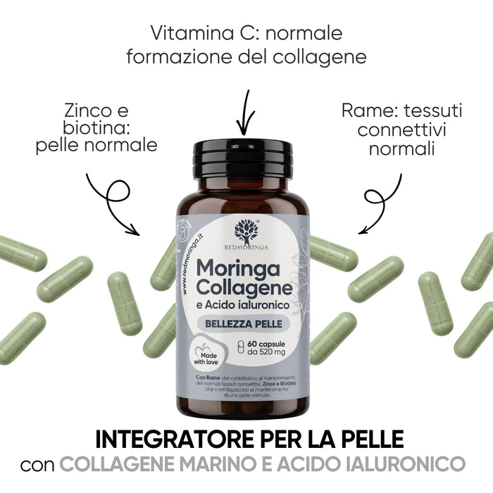 Vitamina C per la normale formazione del collagene, zinco e biotina per una pelle normale
