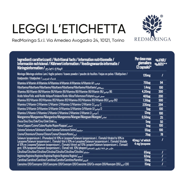 Etichetta di Moringa Fertility per Lui