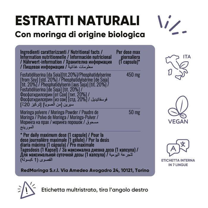 Fosfatidilserina 450mg + Moringa | Cortisolo, Stress
