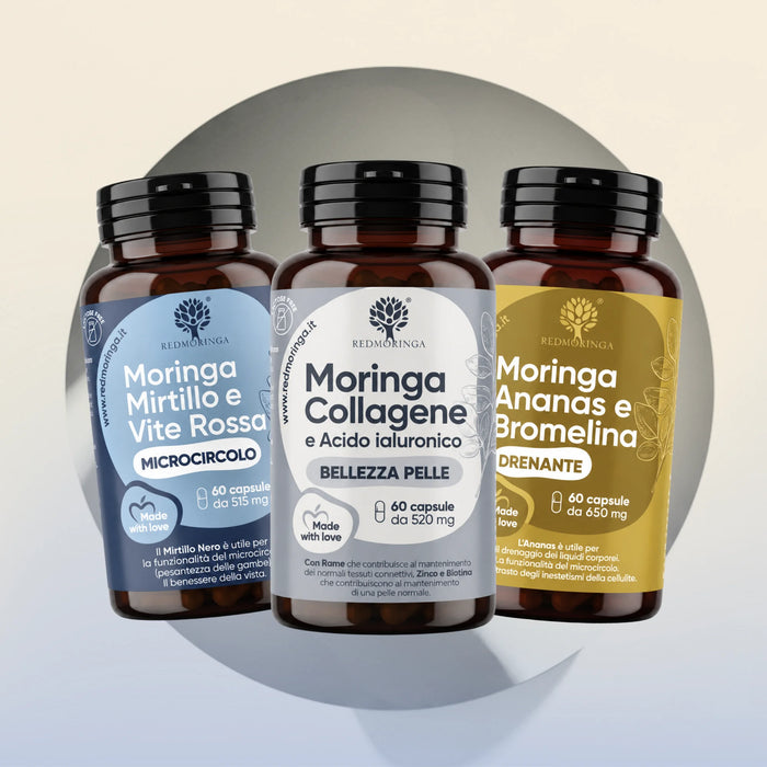 Set Gambe Perfette | Bromelina, Mirtillo nero, Vite rossa, Collagene e Moringa bio | 3 prodotti