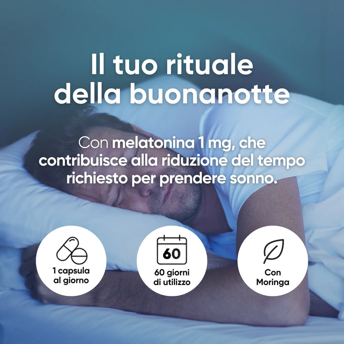 Melatonina 1 mg, griffonia e Moringa: 1 capsula al giorno per 60 giorni