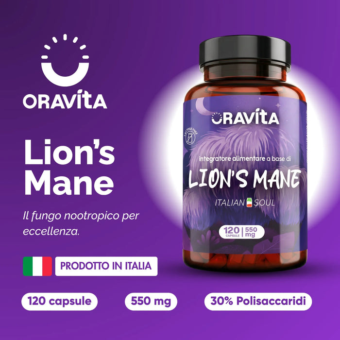 Lion's Mane Oravita: il fungo nootropico, 120 capsule da 550 mg prodotte in Italia