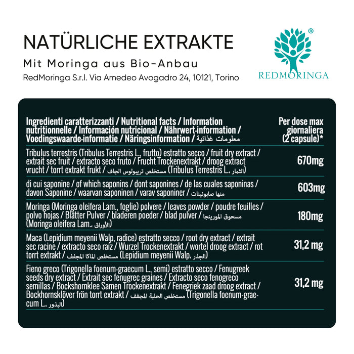 Tabella ingredienti Energia: Tribulus, Maca, Moringa, Fieno greco