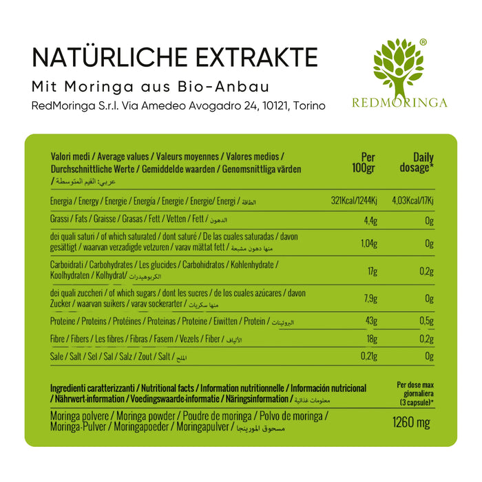 Tabella nutrizionale Moringa capsule