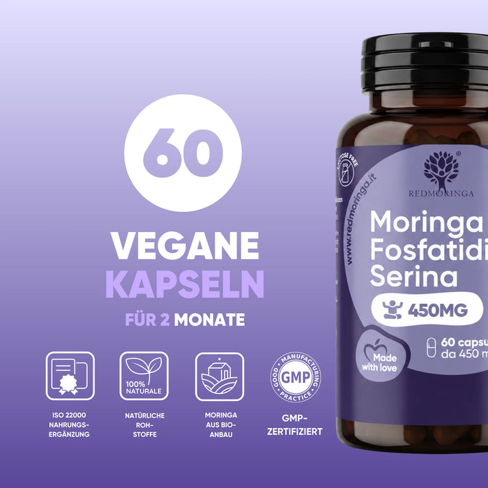 60 capsule vegetali per 2 mesi, ISO 22000 e GMP, Moringa di origine biologica