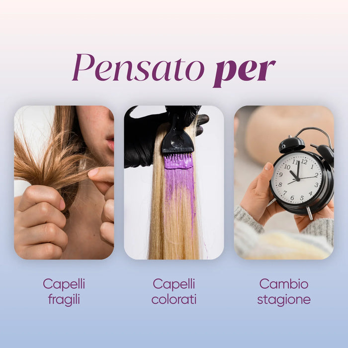 Programma pensato per capelli fragili, capelli colorati e cambio di stagione: tre foto con punte, tinta e sveglia