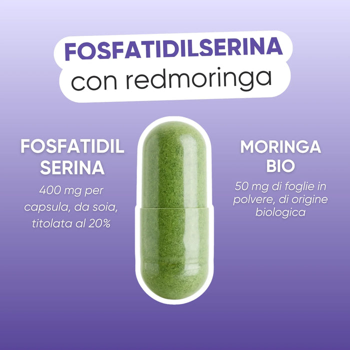Capsula con 400 mg di fosfatidilserina da soia e 50 mg di Moringa bio