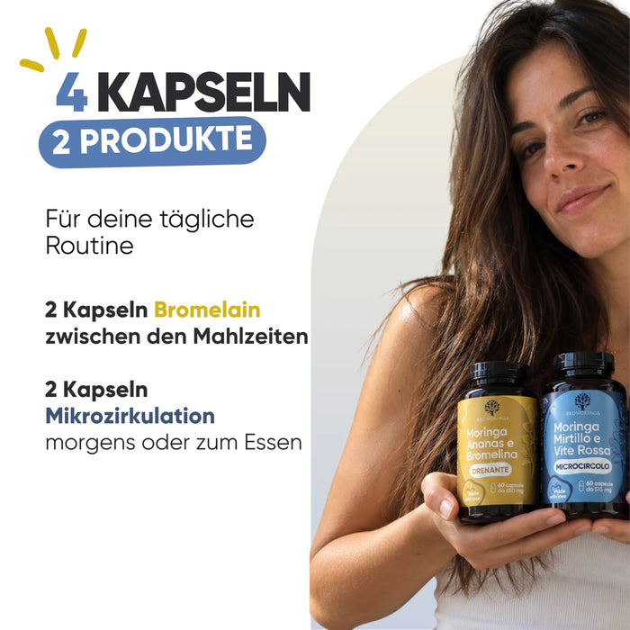 Come si usa: 2 capsule di bromelina e 2 di microcircolo al giorno