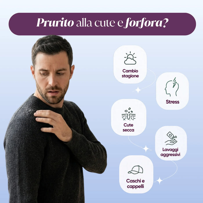 Prurito alla cute e forfora: cambio stagione, stress, cute secca, lavaggi aggressivi, caschi e cappelli