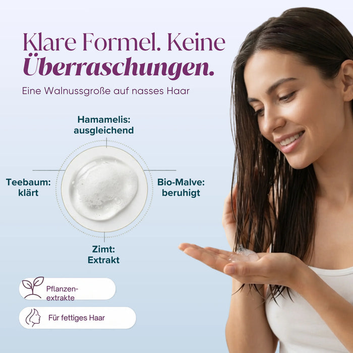 Formula chiara: amamelide, tea tree, malva bio, cannella, tensioattivi vegetali