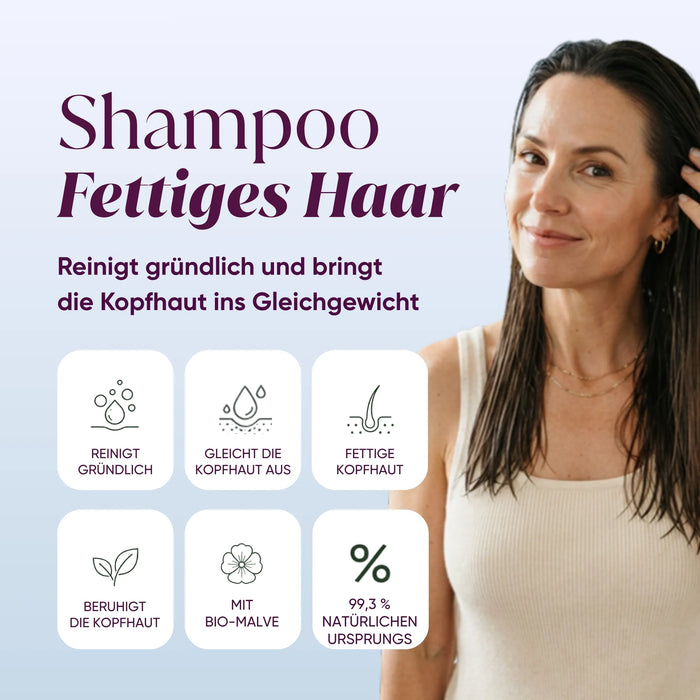 Shampoo capelli grassi: deterge in profondità, riequilibra la cute, 99,3% di origine naturale